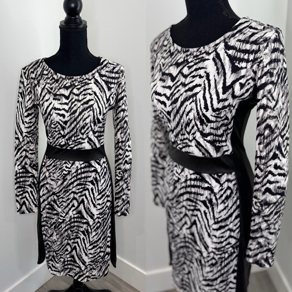 Kardashian Kollection Long Sleeve Zebra Print Slimming Midi Dress (M) - Picture 1 of 6